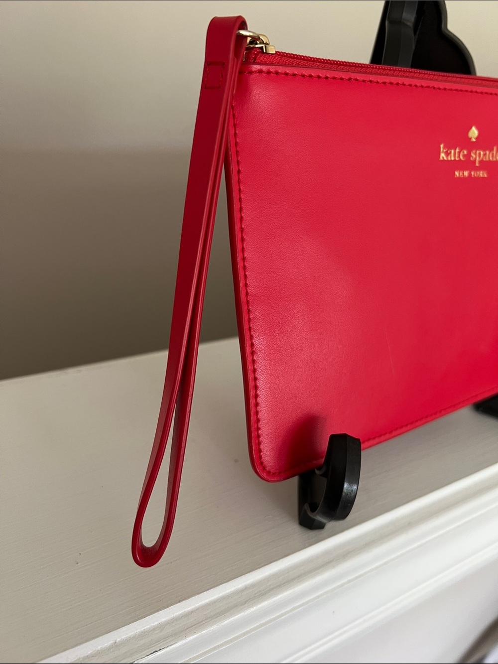 kate spade Red Leather Wristlet Clutch with Gold Logo - Picture 3 of 5